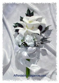 White Calla Lily Lilies Roses Bridal Bouquet Presentation Silk Wedding 