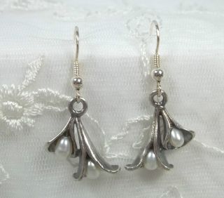   Silver Freshwater Pearl Calla Lily Earrings Made in USA
