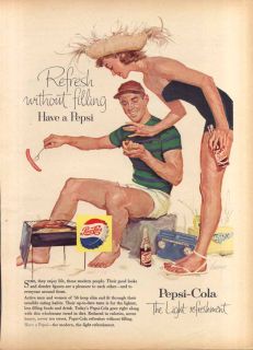Pepsi REFRESH Without Filling Hot Dogs at Beach Ad 1956