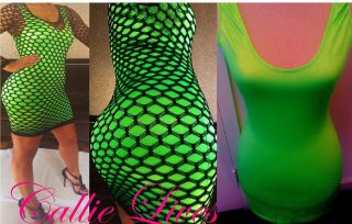   CAGE STRETCH NEON GREEN BODYCON LYCRA wiggle Club Dress M CallieLives