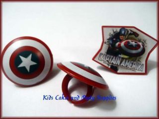 CAPTAIN AMERICA CUPCAKE RINGS Cake Toppers Favors Birthday Party 