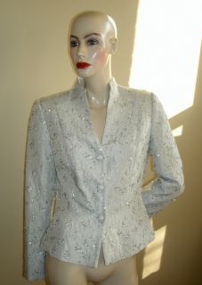 Carmen Marc Valvo Collection Gray Glass Beaded Bridal Wedding Jacket 8 