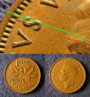 QQ1 –Canada 1 Cent 1950 George VI – Long Die Crack Trough« V 