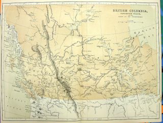1880 Map Engraving of British Columbia Western Canada