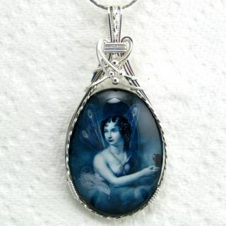 Moonlight Fairy Glass Cameo Pendant Sterling Silver Jewelry Artisan 