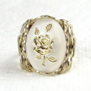Intalio Rose Cameo Ring 14k Rolled Gold Jewelry