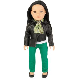   Girls 18 inch Soft Bodied Doll Callie Black Faux Leather Jacket