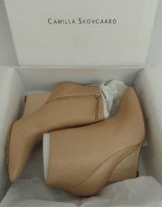 BN Camilla Skovgaard Beige Leather Wedge Ankle Boots Shoes UK7 EU40 