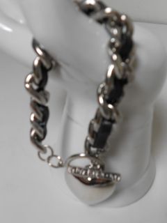American Eagle Outfitters Chain BLK Leather Dangle Heart Toggle 