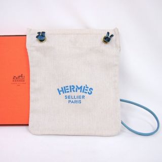 Hermes Aline PM Herringbone Canvas Pouch Calfskin Strap Shoulder 