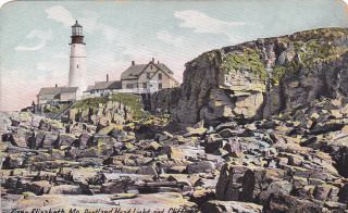 Postcard CAPE ELIZABETH ME Portland Head Light Lighthouse and cliffs 