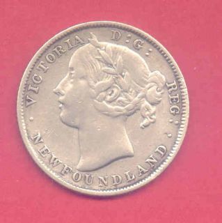    NEWFOUNDLAND CANADA 20 Cents Silver Coin VF Cond Queen Victoria Head