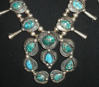    TRIBAL SterlingSilver CANDELARIA TURQUOISE Squash Blossom Necklace