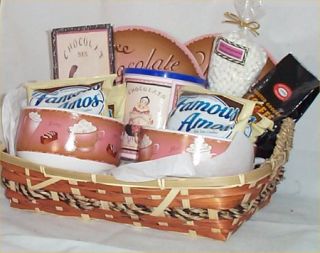 Chocolate & Coffee Lovers Gift Basket Hot Cocoa Candy Bars Mugs Plates 