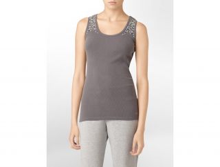 Calvin Klein Womens Performance Studded Ribbed Tank Top