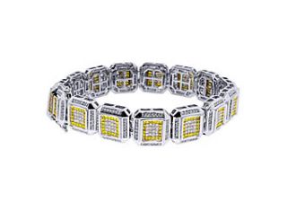 Mens 10 Carat Yellow Diamond Bracelet Princess Square Cut Invisible 