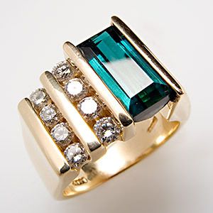 Carat Indicolite Tourmaline & VS Diamond Cocktail Ring Solid 14K Gold 
