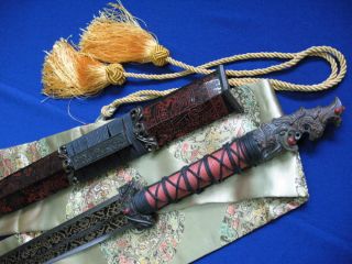 Traditional China Sword Paintin Red Cliff Antique Damascus Steel Hand 