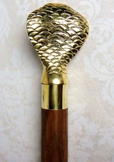 Brass Cobra Head Antique Colored Handle Cane Walking Stick