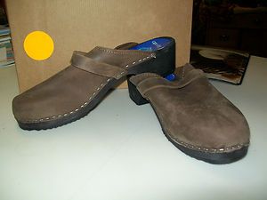 NEW Cape Clogs Brown Nubuck Leather Swedish Wooden Sole Clogs 