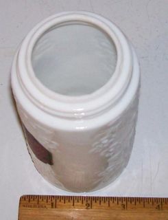 HTF Label Deer Stag Head Flaccus Milk Glass Fruit Mason Canning Jar 