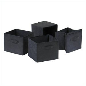 Winsome Capri Foldable Fabric Baskets Black Storage Bin