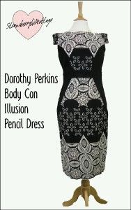EX Dorothy Perkins Illusion Tile Print Stretch Fit Pencil Wiggle Dress 