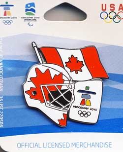 Vancouver Olympics Canada Flag Hockey Goalie Mask Pin