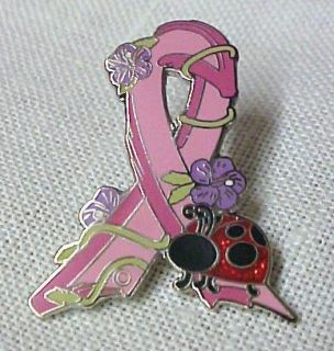 Breast Cancer Ribbon Red Lady Bug Insect Lapel Pin New