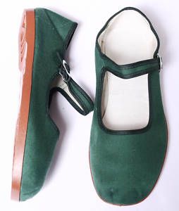 Green Canvas Maryjane China Flat Shoes Goth New