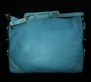 Coach Large Slim Silhouette Carly Teal Blue Leather Hobo Tote Bag 