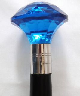 Solid Blue Cut Glass Head Cane Walking Stick 36