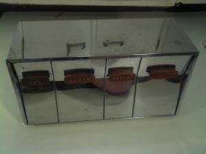 Vintage Retro Metal Chrome Kitchen Canister Set 4 Bins Wood Handles 