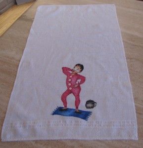  of 2 Vintage White Huck Hand Towels Lady Man Cotton from Cannon