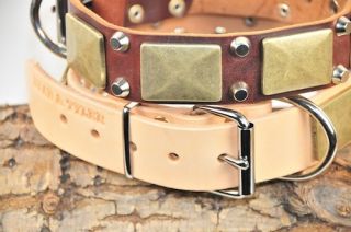 Dog Collar Soft Leather with Plates for Large Dogs