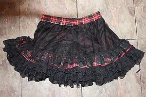 Japanese Gothic Lolita Punk Skirt Red Plaid and Lace