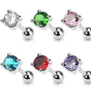    Steel Ear Cartilage Helix Tragus Piercing Jewelry 5mm Round CZ 16G
