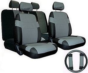 Car Seat Covers GREY BLACK SET w/ Steering Wheel Cover Bonus pkg FREE 