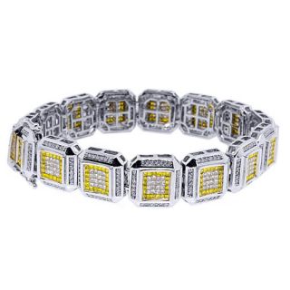 Mens 10 Carat Yellow Diamond Bracelet Princess Square Cut Invisible 