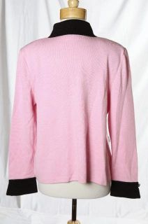 St John Collection Carnation Pink Black Accents Santana Knit Jacket Sz 