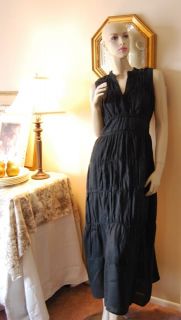 Carole Little Black 100 Linen Tiered Maxi Dress 6