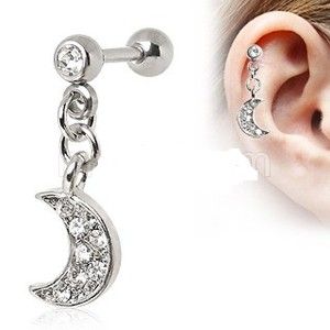 Cartilage Ring Tragus Crescent Moon Dangle Piercing Earring