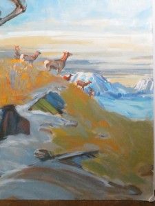 Original Caribou Reindeer Oil Painting Signed Richard Ward 36 x 88 
