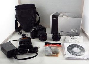 Pentax K x Digital Camera 2 lenses case memory charger 50mm lens 
