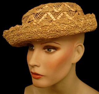 Vintage Hat Caspar Davis Lace Straw Open Crown RARE 1940s