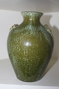 Cole North Carolina Pottery RARE Daison Ware Vase Green Rutile 