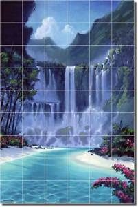 Novak Tropical Waterfall Ceramic Tile Mural Backsplash