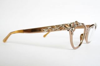 Vintage Bronze Silver Tura Cat Eye Glasses Frames 1950s