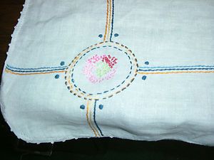 Vintage Linen 30 Tablecloth Round Corners Embroidered Cross Stitch 