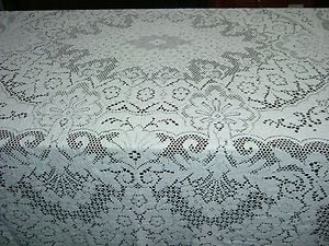 Old Lace Tablecloth Flowers Urns Openwork Flowing Ribbon And Bows A 